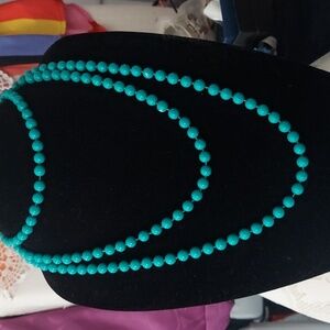 Vintage Infinity Teal Beaded Glass long necklace Knotted 62"